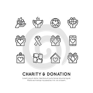 Graphic Elements for Nonprofit Organizations and Donation Centre. Fundraising Symbols, Crowdfunding Project Label, Charity Logo, C