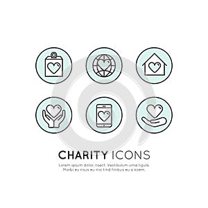 Graphic Elements for Nonprofit Organizations and Donation Centre. Fundraising Symbols, Crowdfunding Project Label photo