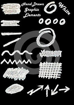 Graphic Elements Permanent Marker White Hand Drawn Backgrounds Lines Circles Spirals Waves Ziczac Arrows Black Background
