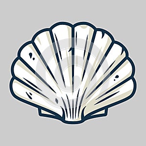 Graphic emblem of scallop sea shell, clam, conch