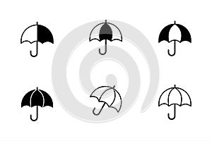 Set of Umbrella Icons: Solid and Outline Styles