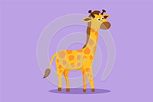 Graphic flat design drawing of cute giraffe plush doll logo, icon, label, symbol. Giraffe plush stuffed puppet. Stuffed giraffe