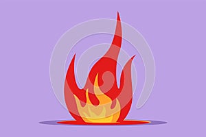 Graphic flat design drawing fire, flame. Red flame in abstract style on blue background. Flat fire. Modern art isolated graphic.