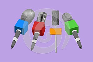 Graphic flat design drawing live news template with microphone. Journalist or journalism concept. Newsmakers and interviewers