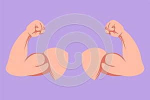 Graphic flat design drawing pair of arm, bicep, strong hand icon. Strong power, muscle arms logo, label. Muscular hand symbol for