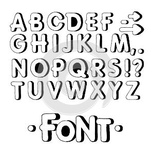 Graphic font. Handmade sans-serif font, thin lines. Hand drawn calligraphy lettering alphabet. Vector illustration. Letters