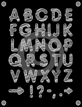 Graphic font. Handmade sans-serif font, thin lines. Hand drawn calligraphy lettering alphabet. Vector illustration. Letters