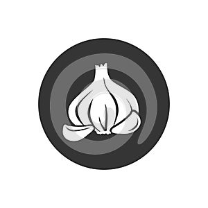 Graphic garlic white silhouette icon. Vector in flat