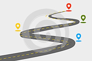 Graphic of Goal pin with roadmap concrete road and yellow dash line design for presentation