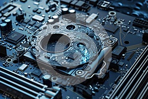 Graphic of Graphical representation of AI integration on a lunarthemed electronic mainboard