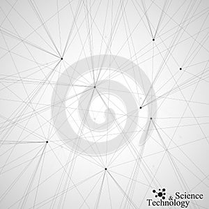 Graphic grey background . Connected lines with dots. Vector illustration