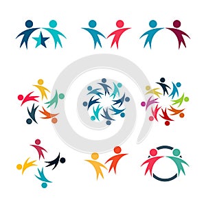 Graphic group connecting,People Connection logo set,Team work in a circle holding hands,Business person meeting in the same power