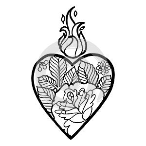 Graphic heart with floral decorations