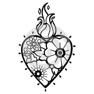 Graphic heart with floral decorations