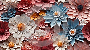 Graphic illustration 3D flower pastel color blooming in random order.