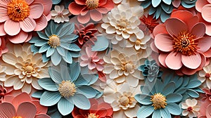 Graphic illustration 3D flower pastel color blooming in random order.