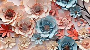 Graphic illustration 3D flower pastel color blooming in random order.