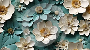 Graphic illustration 3D flower pastel color blooming in random order.