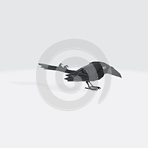 Graphic illustration of 3D rendered black raven isolated on the white background