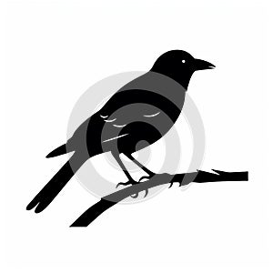 Graphic Illustration Of Black Bird Silhouette On Branch