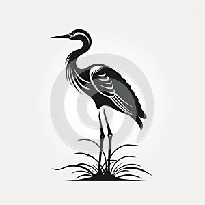 Graphic Illustration Of Black Heron On White Background