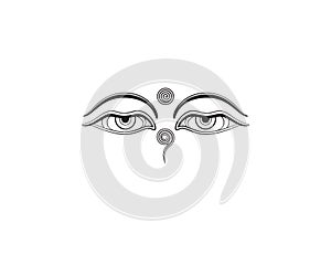 Graphic illustration of Buddha`s eyes.