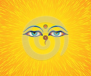 Graphic illustration of Buddha`s eyes.