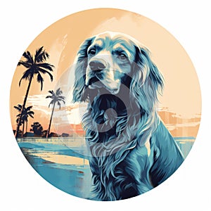 Graphic Illustration Of Cocker Spaniel On Miami Beach photo