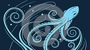 Stylized octopus in dark water abstract sea creature art vector design Generative AI photo
