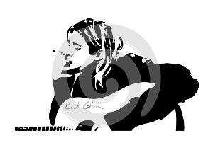 Graphic illustration of Kurt Cobain playing guitar and smoking