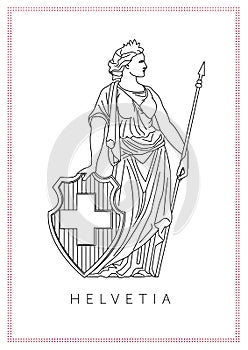 Graphic illustration of personified symbol of Switzerland Helvetia