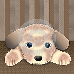 Adorable graphic illustration of little puppy isolated on Brown Stripes Background,