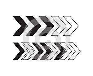 Forward Moving Arrow Set in Black and White Outline Design Element