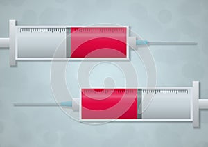 A graphic illustration of two syringes with copy space for the problems of drug legalization, mental health, crime and medical photo