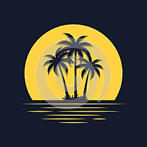 Graphic image with palm tree background & moon river