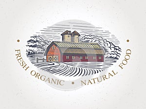 Graphic landscape with farm