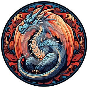 graphic logo of a mesoamerican dragon in a circle 3