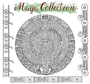 Graphic maya calendar with mystic symbols