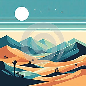 Graphic Mirage: Desert Landscape Painting with Abstract Flair