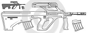 Graphic modern automatic bullpup rifle