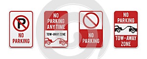 Graphic no parking signs. Classic design road and street signs. Vector elements for production, graphic design, posters or