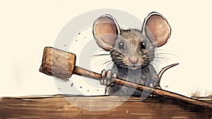 Graphic Novel Inspired Mouse Holding Hammer With Realistic Detail