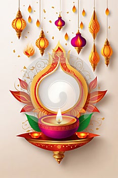 graphic with oil lamp for the indian festival of diwali with space for text