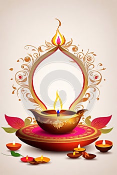 graphic with oil lamp for the indian festival of diwali with space for text