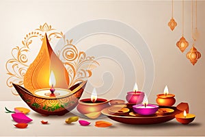 graphic with oil lamp for the indian festival of diwali with space for text