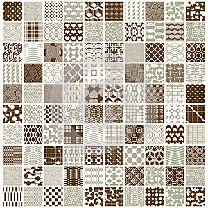 Graphic ornamental tiles collection, set of vector repeated patterns. 100 vintage art abstract textures can be used as wallpapers.