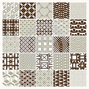 Graphic ornamental tiles collection, set of vector repeated patterns. 25 vintage art abstract textures can be used as wallpapers.