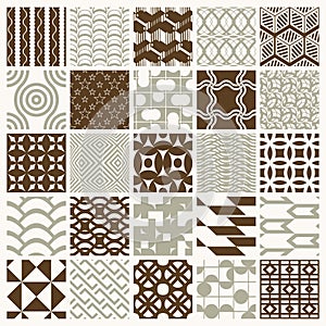 Graphic ornamental tiles collection, set of vector repeated patterns. 25 vintage art abstract textures can be used as wallpapers.