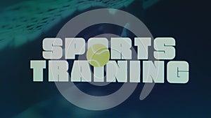 Graphic Presentation with Sports Training inscription on abstract background and tennis ball symbol. Sports concept