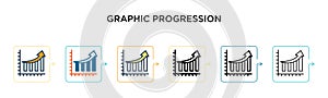 Graphic progression vector icon in 6 different modern styles. Black, two colored graphic progression icons designed in filled,